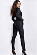 Jovani 24537 Plunging Neckline Ruched Waist Jumpsuit