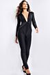 Jovani 24537 Plunging Neckline Ruched Waist Jumpsuit