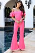 Jovani K44090 Pink Crepe Flared Leg Jumpsuit