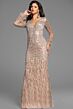 Jovani 37552 Feather Skirt Plunging Neck Dress