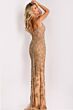 Jovani 39016 V-Neck High Slit Beaded Dress