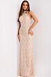 Jovani 42099 Halter Neck Lattice Beaded Dress