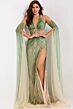 Jovani 46596 Beaded Illusion Bodice Cape Sleeve Dress