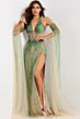Jovani 46596 Beaded Illusion Bodice Cape Sleeve Dress