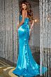 Jovani 5048 Plunging Neckline Turquoise Satin Dress
