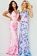 Jovani 08257 Floral Sequin Plunging Neck Dress