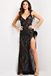 Jovani 09879 High Slit Feather Straps Dress