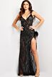Jovani 09879 High Slit Feather Straps Dress