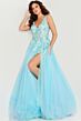 Jovani 26045 Open V-Back Embroidered Dress