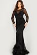 Jovani 26047 Feather Hem Long Sleeves Dress