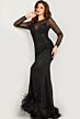 Jovani 26047 Feather Hem Long Sleeves Dress
