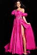 Jovani 36872 Asymmetrical Neckline Puff Sleeve Dress
