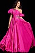 Jovani 36872 Asymmetrical Neckline Puff Sleeve Dress