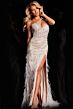 Jovani 37442 Feather Skirt One Shoulder Dress