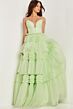 Jovani 38477 Ruffle Skirt Plunging Neck Dress