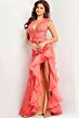 Jovani 38668 Ruffle Slit Beaded Lace Dress