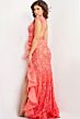 Jovani 38668 Ruffle Slit Beaded Lace Dress