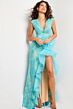 Jovani 38668 Ruffle Slit Beaded Lace Dress