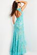 Jovani 38668 Ruffle Slit Beaded Lace Dress
