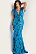 Jovani 38758 Feather Straps Sequin Dress