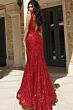 Jovani 38053 Sheer Sides V-Neck Sequin Dress
