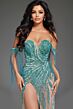 Jovani 38256 Fringe Straps High Slit Sheer Pageant Gown