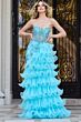 Jovani 38295 Tiered Skirt Sheer Corset Pageant Gown