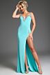 Jovani 38989 Sky-High Slit Beaded Neckline Dress