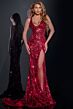 Jovani 40755 V-Back High Slit Floral Sequin Dress