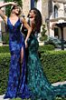 Jovani 40755 V-Back High Slit Floral Sequin Dress