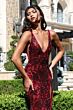 Jovani 40755 V-Back High Slit Floral Sequin Dress