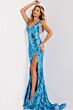 Jovani 40755 V-Back High Slit Floral Sequin Dress