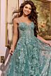 Jovani 42199 Sheer Corset Spaghetti Straps Glitter Dress