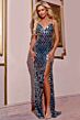 Jovani 42209 Glass Beads High Slit Dress