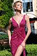 Jovani 42512 High Slit Plunging Neck Embellished Dress