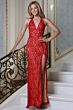 Jovani 42724 Plunging Halter Beaded Lace Dress
