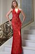 Jovani 42724 Plunging Halter Beaded Lace Dress