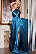Jovani 42733 Pleated Metallic Cross Halter Dress