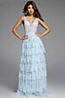 Jovani 43198 Tiered Skirt Plunging Neck Glitter Dress