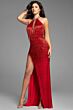 Jovani 43922 Halter Neckline High Slit Fringe Dress