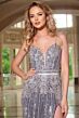Jovani 43926 Plunging Neckline Lace-Up Back Embellished Dress