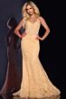 Jovani 44142 Sheer Corset Lace-Up Shimmer Lace Dress
