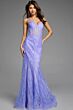Jovani 44142 Sheer Corset Lace-Up Shimmer Lace Dress