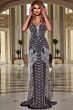 Jovani 44723 Tie Back Plunging Neckline Fringe Dress