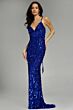 Jovani 45262 Plunging Neckline Lace-Up Back Paillettes Dress