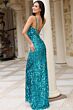 Jovani 45262 Plunging Neckline Lace-Up Back Paillettes Dress