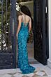 Jovani 45262 Plunging Neckline Lace-Up Back Paillettes Dress