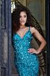 Jovani 45262 Plunging Neckline Lace-Up Back Paillettes Dress