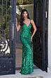 Jovani 45262 Plunging Neckline Lace-Up Back Paillettes Dress