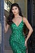 Jovani 45262 Plunging Neckline Lace-Up Back Paillettes Dress